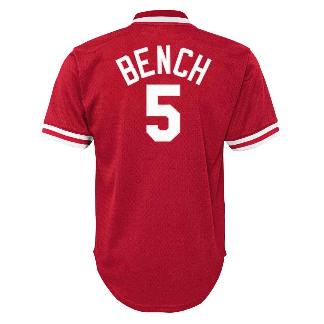 Johnny Bench Cincinnati Reds Mitchell & Ness Youth Cooperstown Collection Mesh Batting Practice Jersey - Red