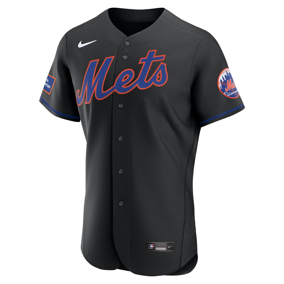 New York Mets Nike Alternate Authentic Sponsor Patch Jersey - Black