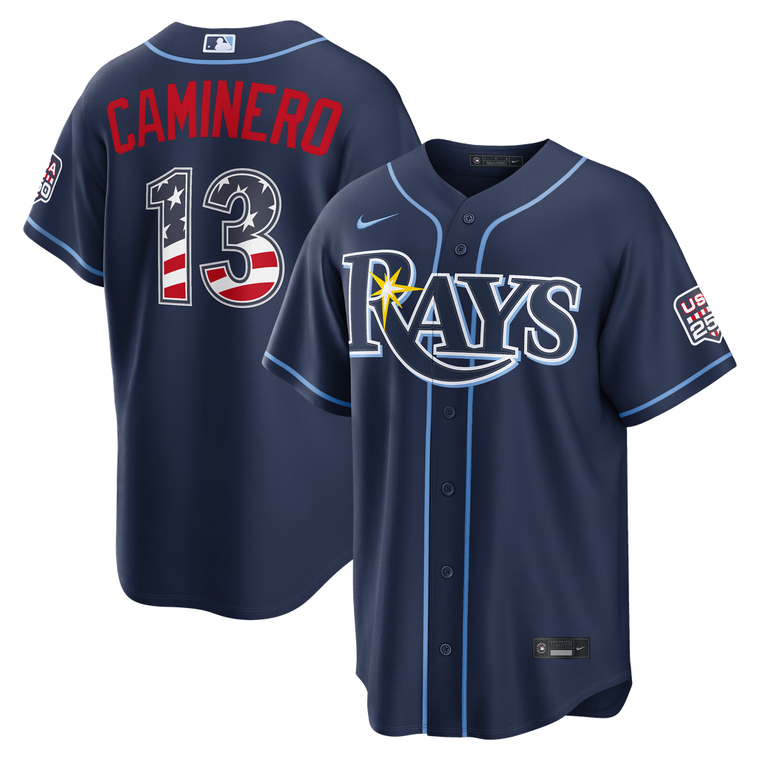 Junior Caminero Tampa Bay Rays Nike USA 250 Fourth of July Road Stadium Jersey - Navy
