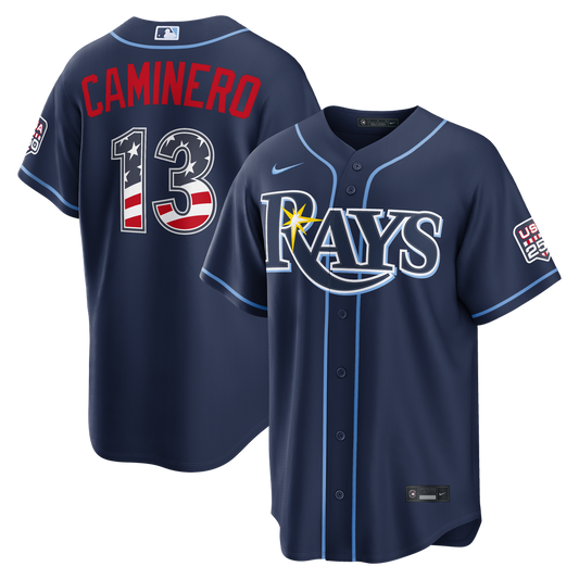 Junior Caminero Tampa Bay Rays Nike USA 250 Fourth of July Road Stadium Jersey - Navy