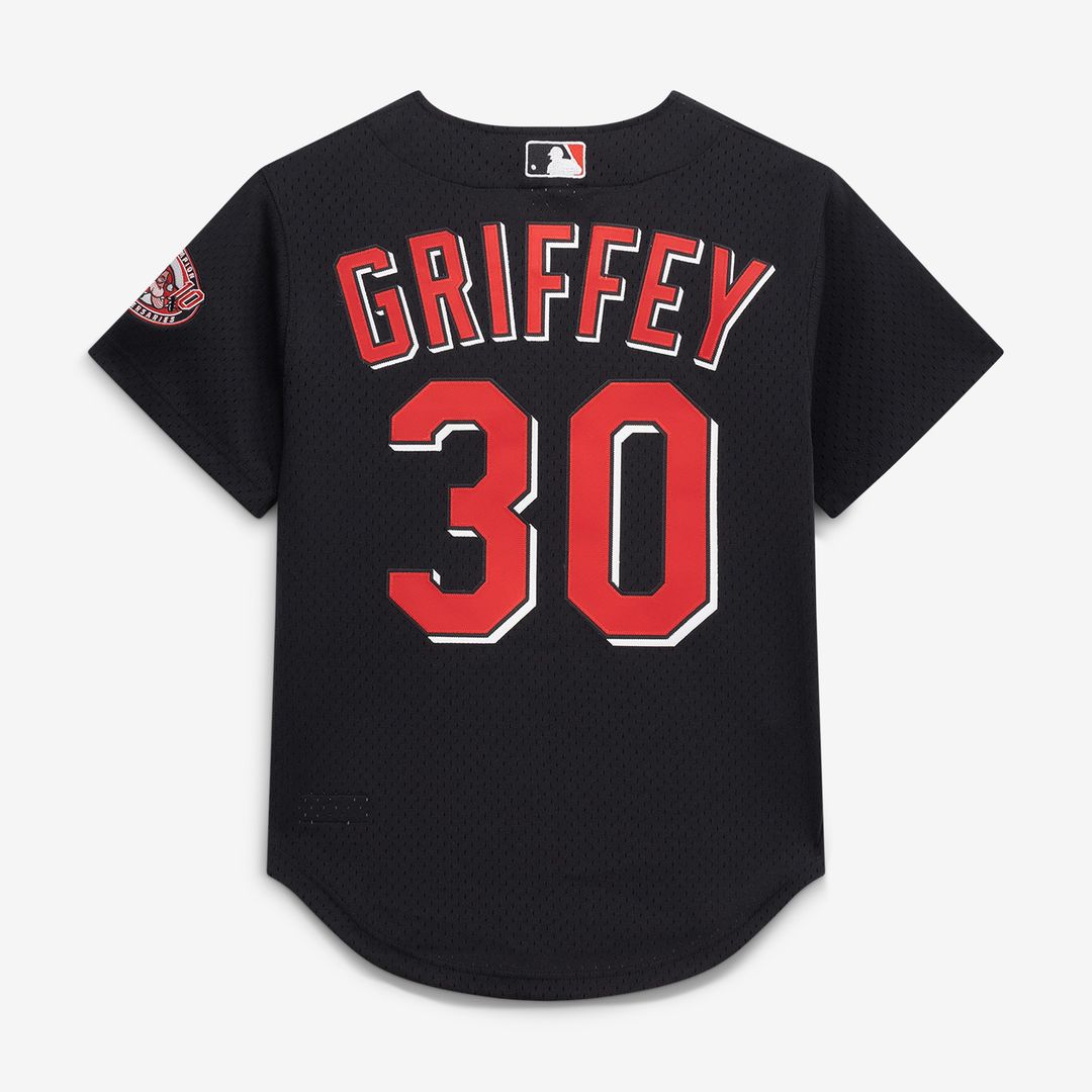 Ken Griffey Jr. Cincinnati Reds Mitchell & Ness Cooperstown Collection Mesh Batting Practice Button-Up Jersey - Black