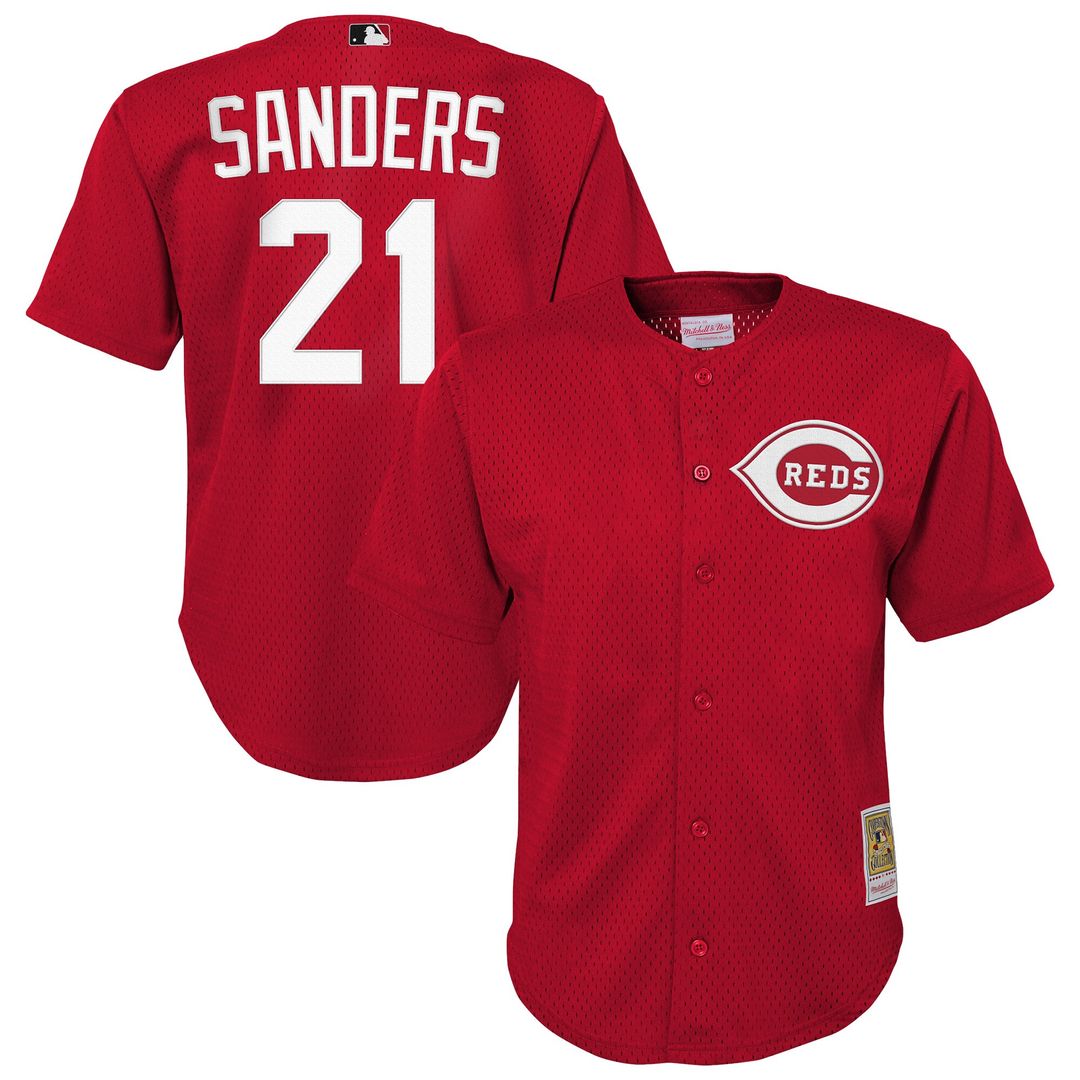 Deion Sanders Cincinnati Reds Mitchell & Ness Youth Cooperstown Mesh Batting Practice Jersey - Red