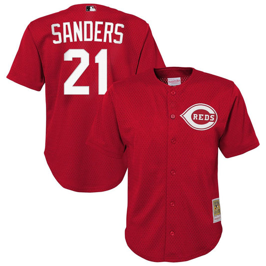 Deion Sanders Cincinnati Reds Mitchell & Ness Youth Cooperstown Mesh Batting Practice Jersey - Red