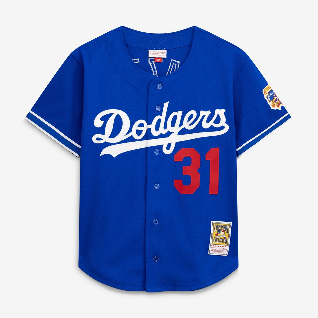 Mike Piazza Los Angeles Dodgers Mitchell & Ness Cooperstown Collection Mesh Batting Practice Button-Up Jersey - Royal