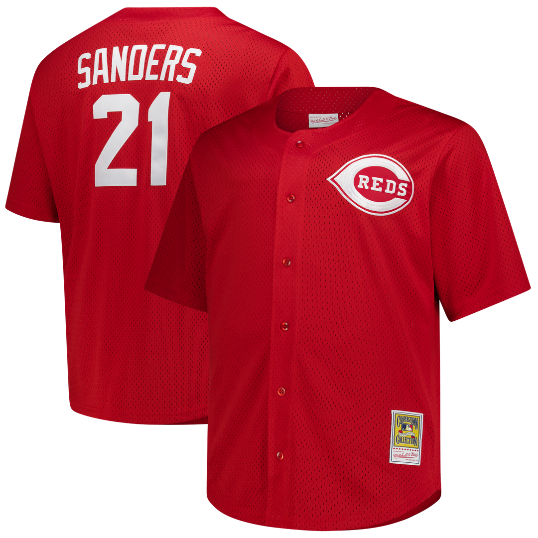Deion Sanders Cincinnati Reds Mitchell & Ness Big & Tall Cooperstown Mesh Batting Practice Jersey - Red