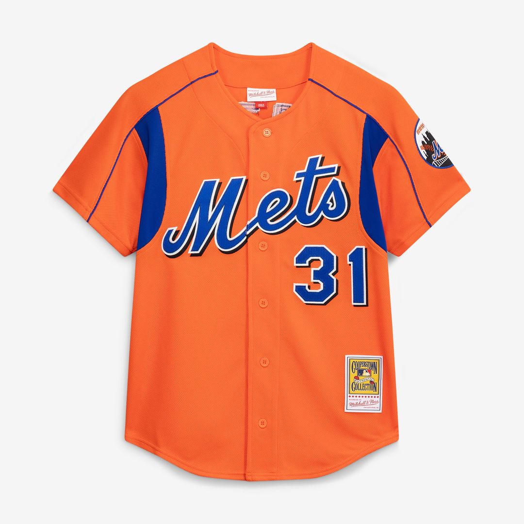 Mike Piazza New York Mets Mitchell & Ness Cooperstown Collection Mesh Batting Practice Button-Up Jersey - Orange