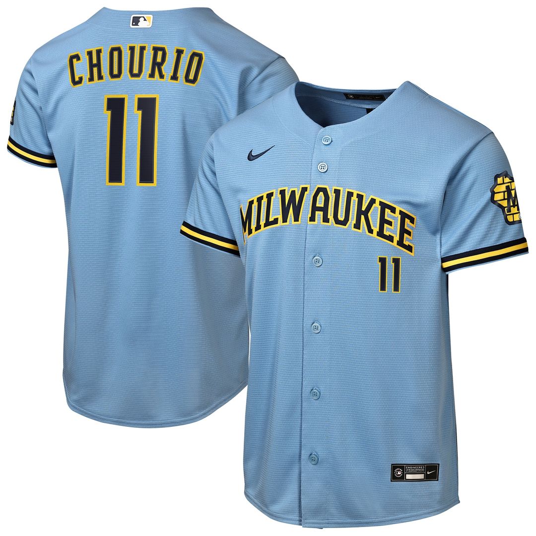 Jackson Chourio Milwaukee Brewers Nike Youth Road Stadium Jersey - Powder Blue