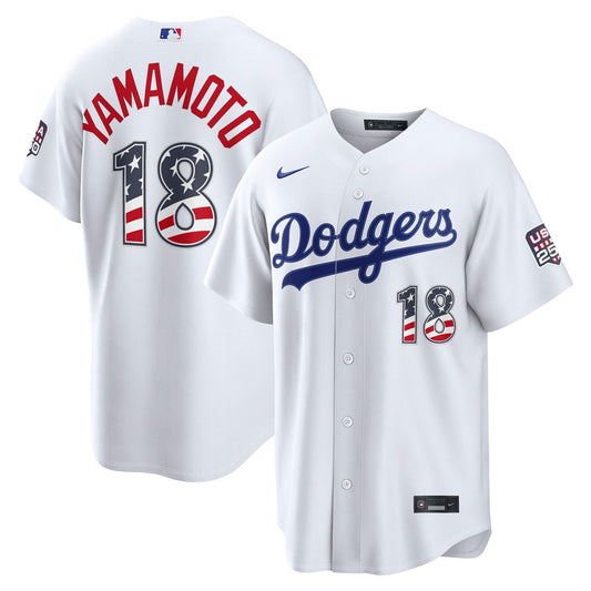 Yoshinobu Yamamoto Los Angeles Dodgers Nike USA 250 Fourth of July Home Stadium Jersey - White