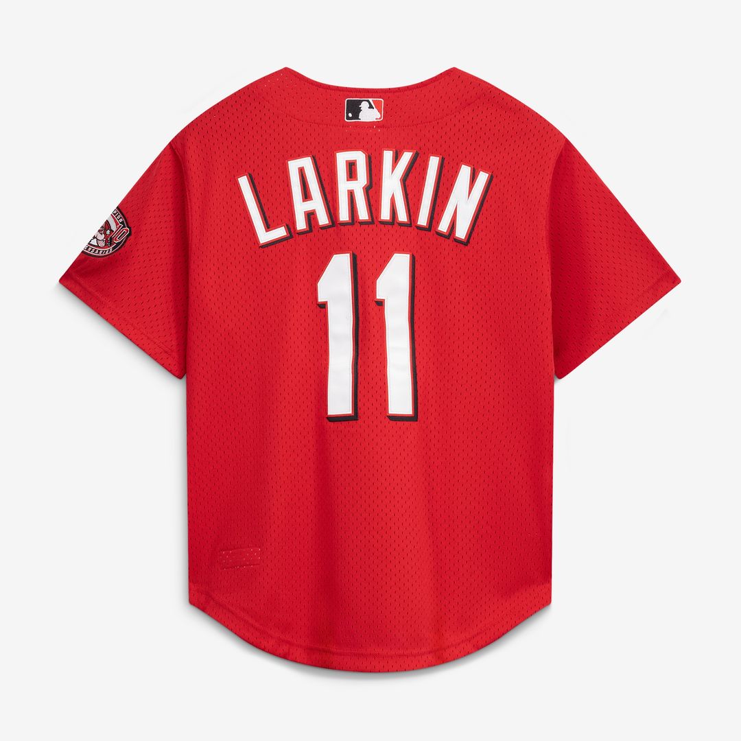 Barry Larkin Cincinnati Reds Mitchell & Ness Cooperstown Collection Mesh Batting Practice Button-Up Jersey - Black