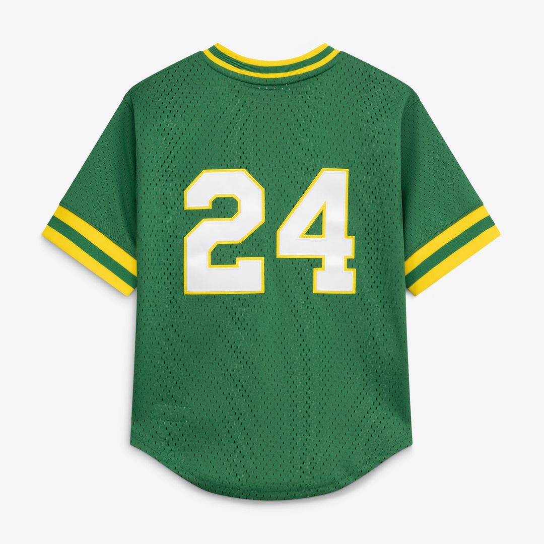 Rickey Henderson Athletics Mitchell & Ness Youth Cooperstown Collection Mesh Batting Practice Jersey - Green