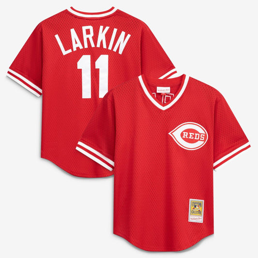 Barry Larkin Cincinnati Reds Mitchell & Ness Youth Cooperstown Collection Mesh Batting Practice Jersey - Red