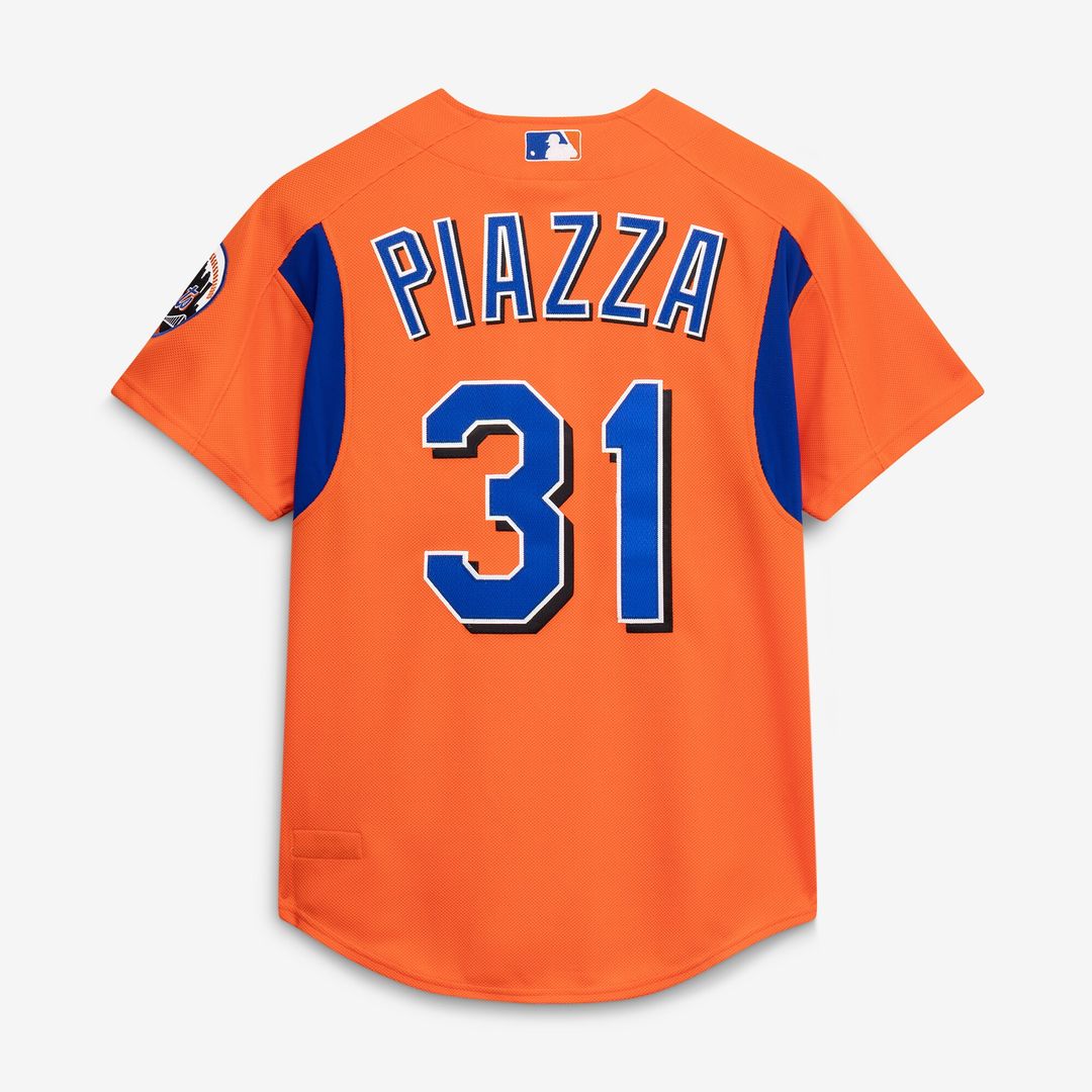 Mike Piazza New York Mets Mitchell & Ness Cooperstown Collection Mesh Batting Practice Button-Up Jersey - Orange