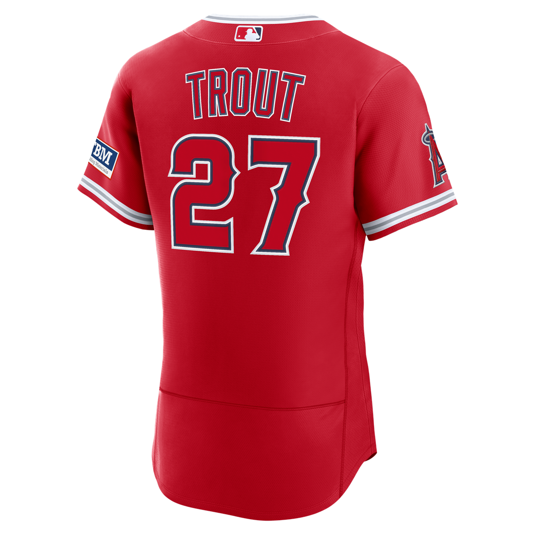 Mike Trout Los Angeles Angels Nike Alternate Authentic Sponsor Patch Jersey - Red