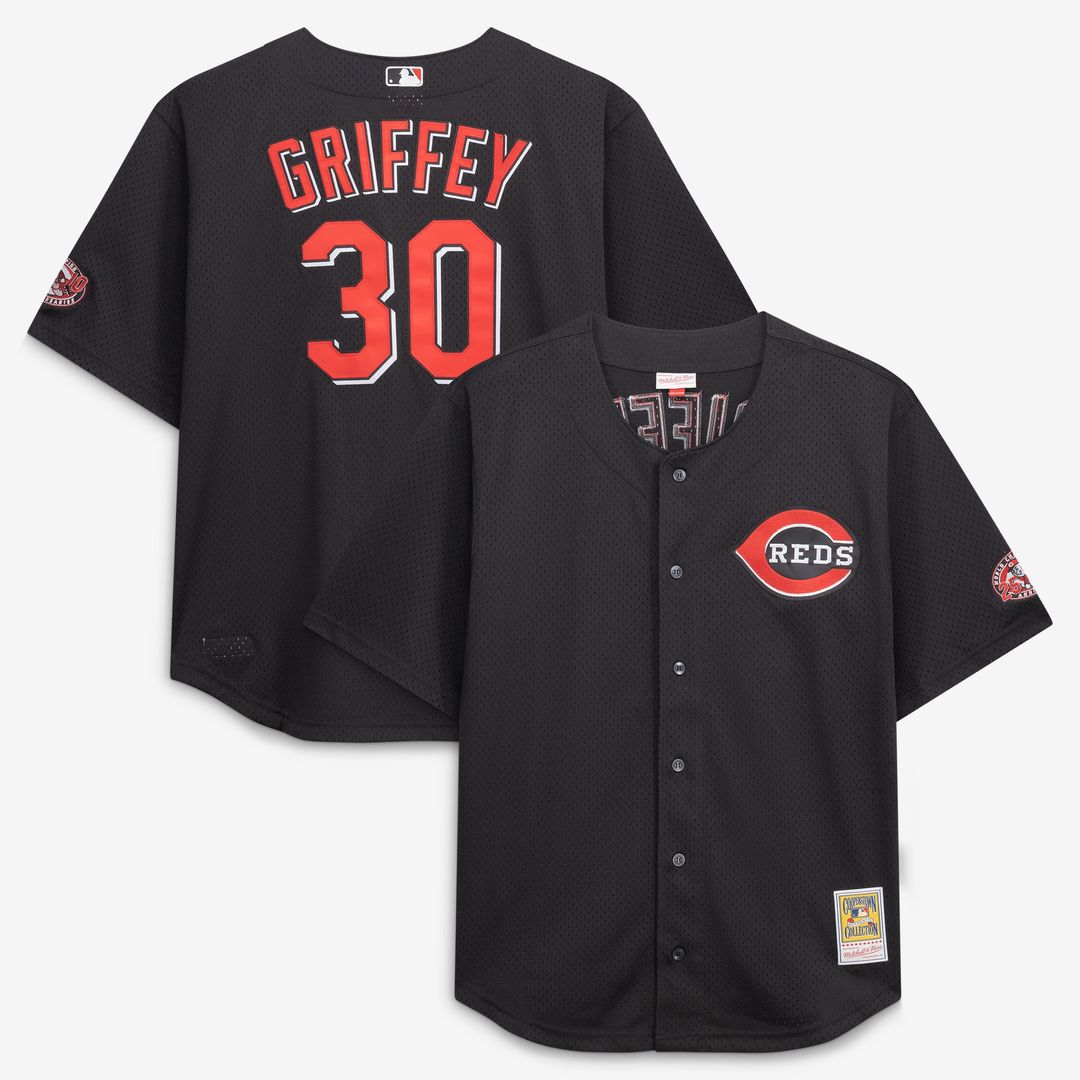 Ken Griffey Jr. Cincinnati Reds Mitchell & Ness Big & Tall Cooperstown Mesh Batting Practice Jersey - Black