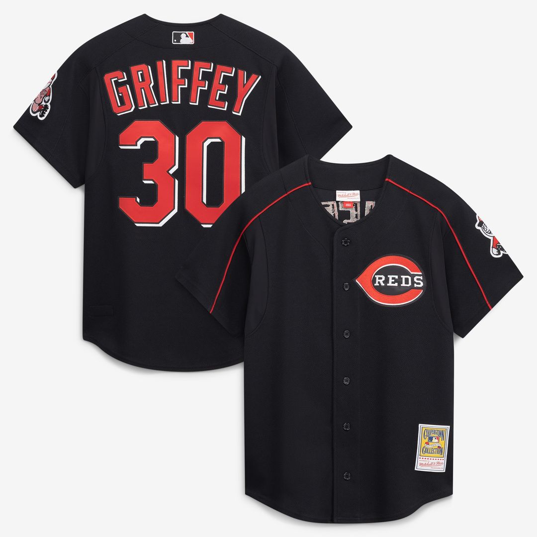 Ken Griffey Jr. Cincinnati Reds Mitchell & Ness Cooperstown Collection Authentic Mesh Batting Practice Jersey - Black