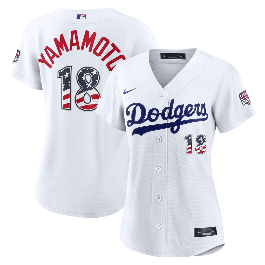 Yoshinobu Yamamoto Los Angeles Dodgers Nike Women's USA 250 Fourth of July Home Stadium Jersey - White