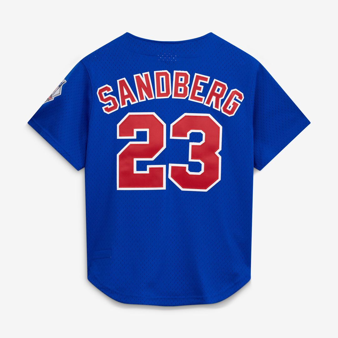 Ryne Sandberg Chicago Cubs Mitchell & Ness Cooperstown Collection 1997 Mesh Batting Practice Button-Up Jersey - Royal