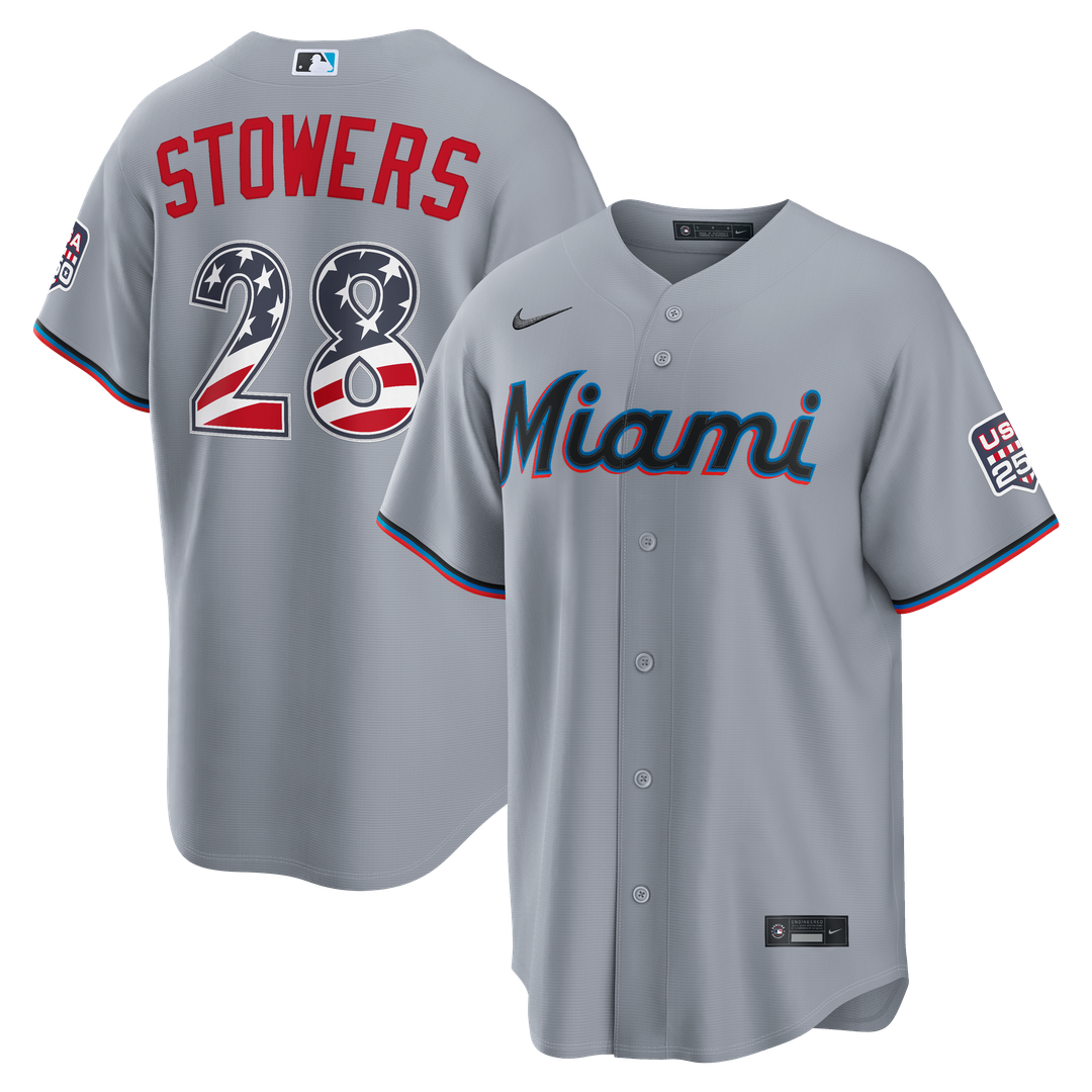 Kyle Stowers Miami Marlins Nike USA 250 Fourth of July Road Stadium Jersey - Gray