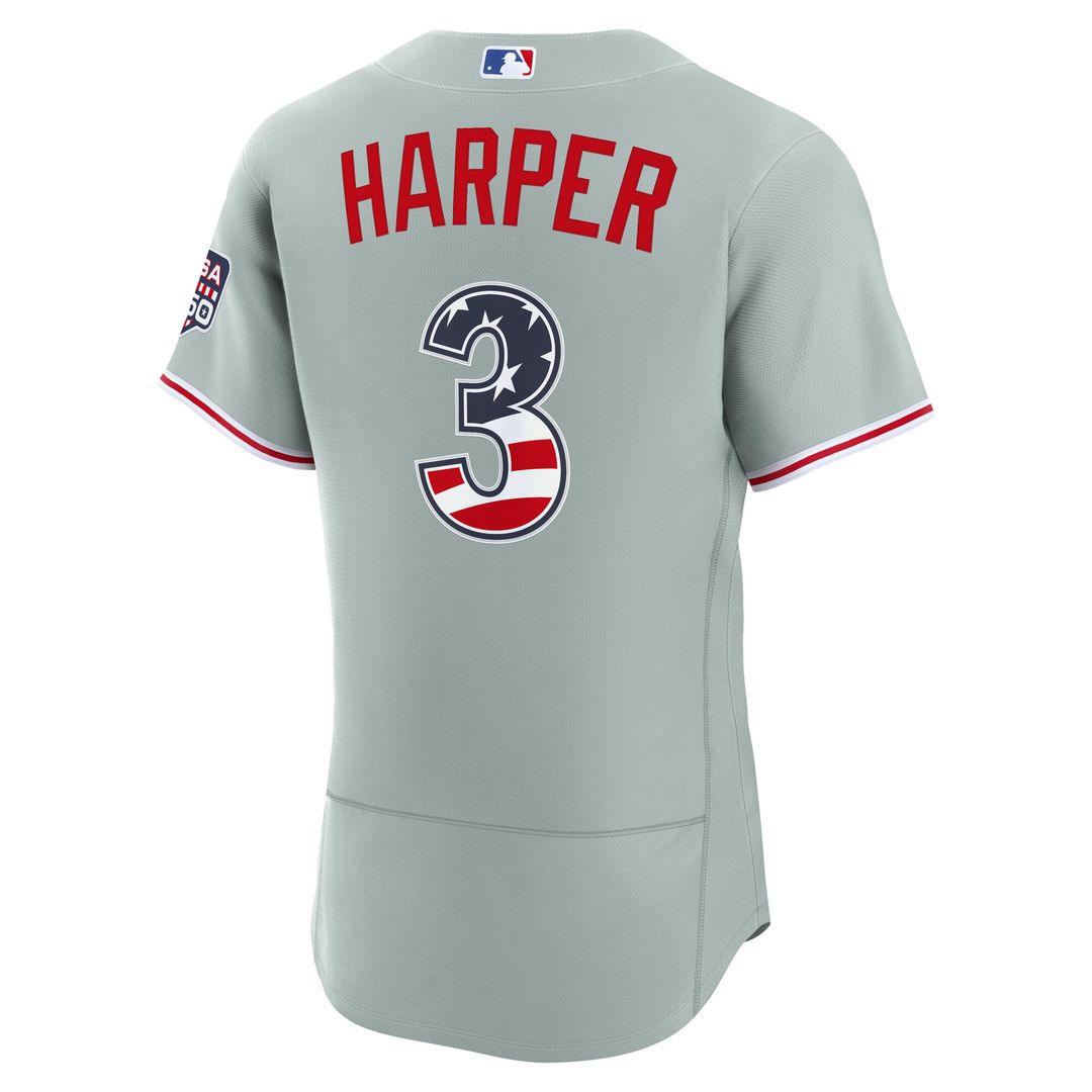 Bryce Harper Philadelphia Phillies Nike USA 250 Fourth of July Road Authentic Jersey - Gray