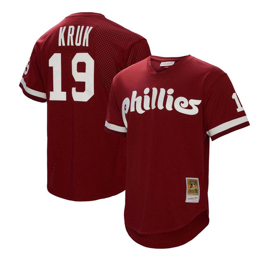 John Kruk Philadelphia Phillies Mitchell & Ness Big & Tall Cooperstown Collection Mesh Batting Practice Jersey - Burgundy