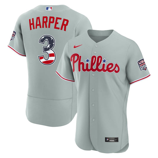 Bryce Harper Philadelphia Phillies Nike USA 250 Fourth of July Road Authentic Jersey - Gray