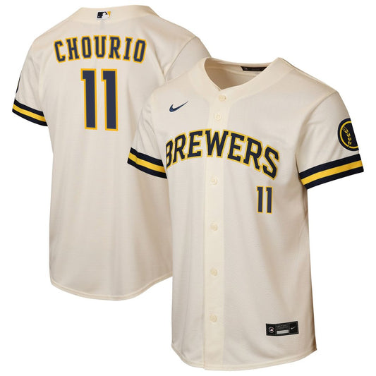 Jackson Chourio Milwaukee Brewers Nike Youth Home Stadium Jersey - Cream