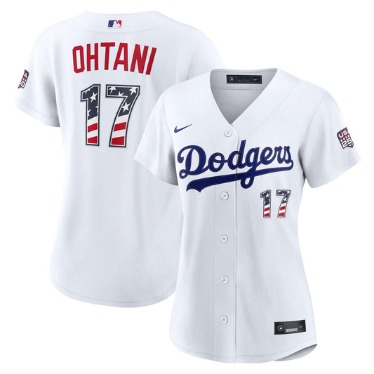 Shohei Ohtani Los Angeles Dodgers Nike Women's USA 250 Fourth of July Home Stadium Jersey - White