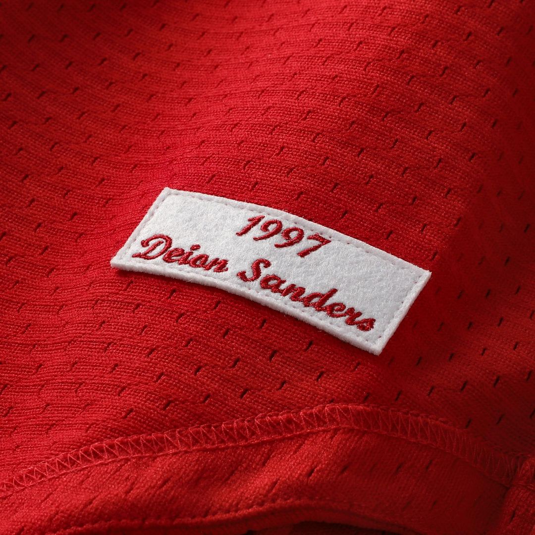 Deion Sanders Cincinnati Reds Mitchell & Ness Cooperstown Mesh Batting Practice Button-Up Jersey - Red