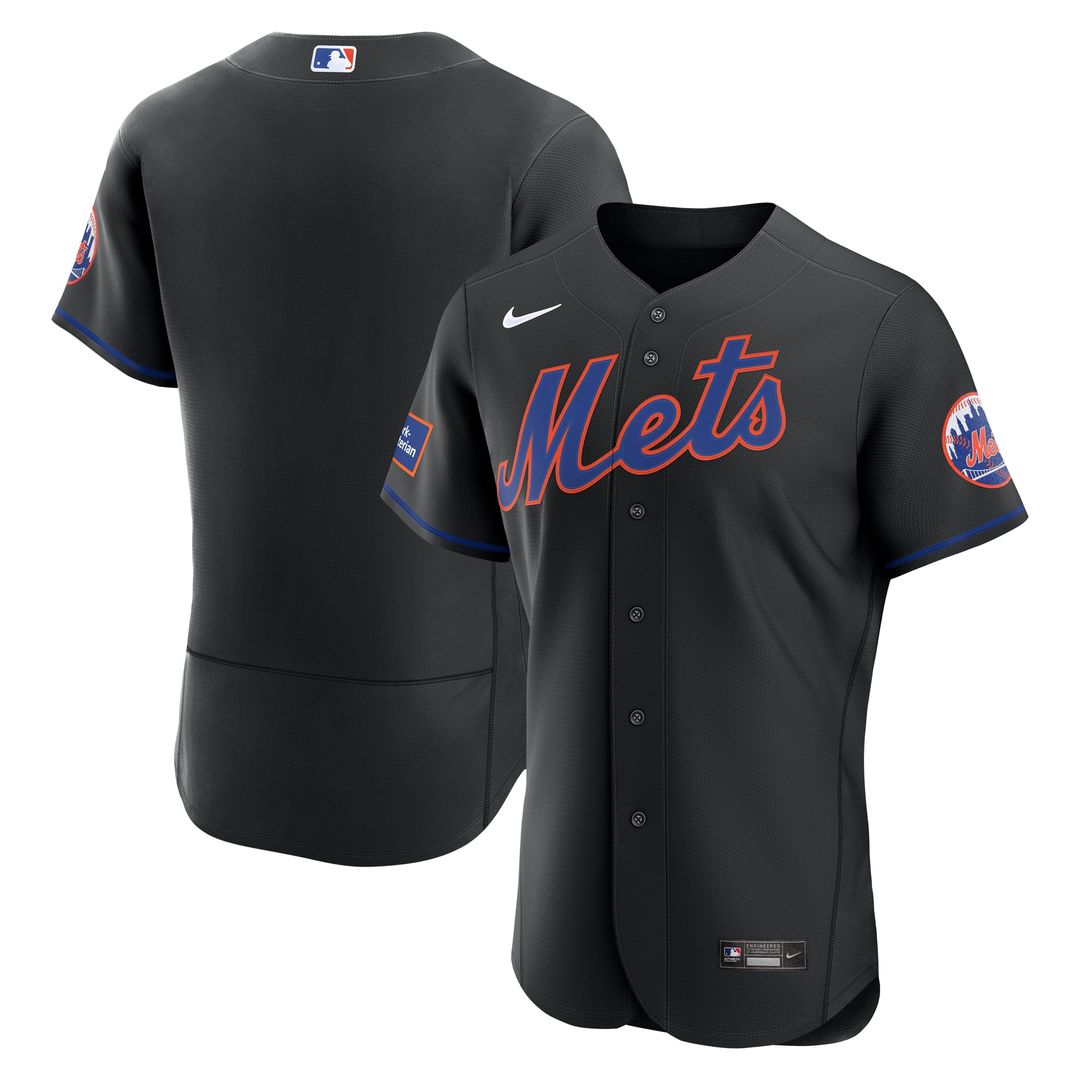 New York Mets Nike Alternate Authentic Sponsor Patch Jersey - Black