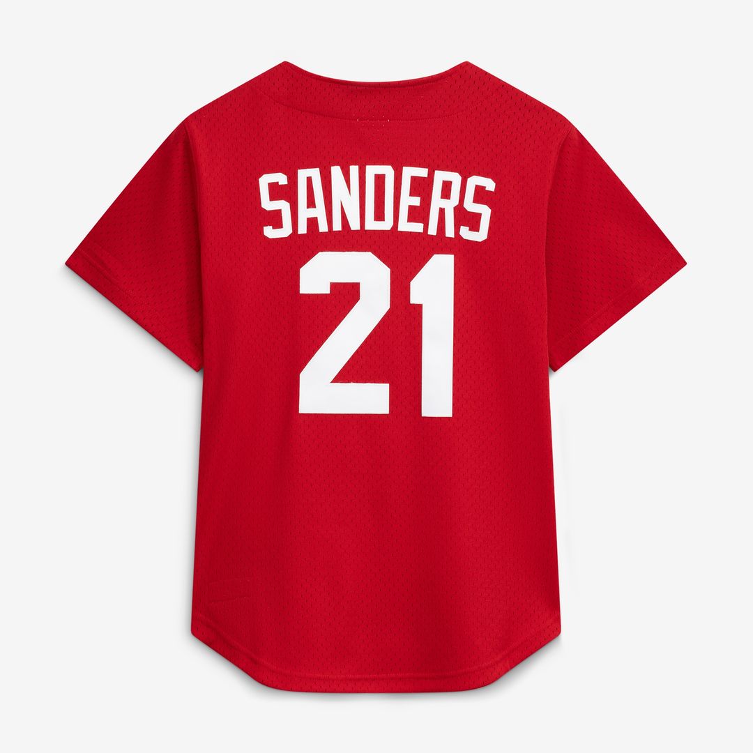 Deion Sanders Cincinnati Reds Mitchell & Ness Cooperstown Mesh Batting Practice Button-Up Jersey - Red