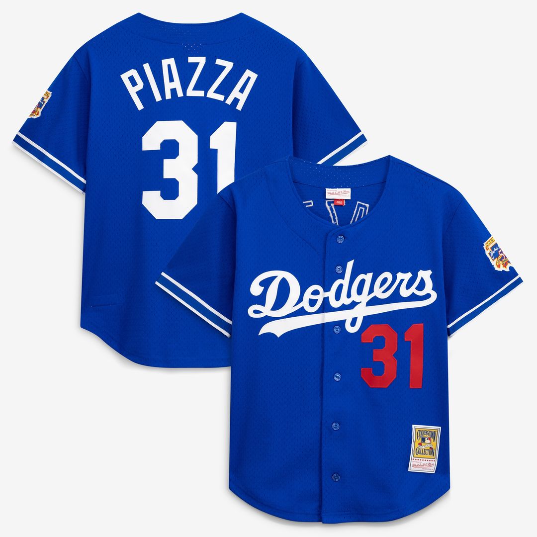 Mike Piazza Los Angeles Dodgers Mitchell & Ness Cooperstown Collection Mesh Batting Practice Button-Up Jersey - Royal