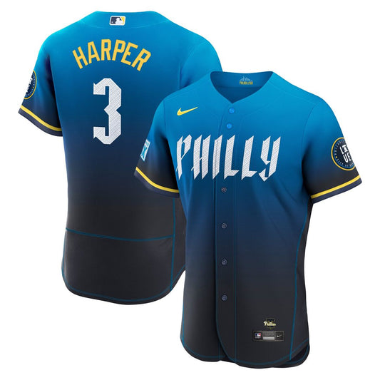 Bryce Harper Philadelphia Phillies Nike City Connect Authentic Sponsor Patch Jersey - Blue