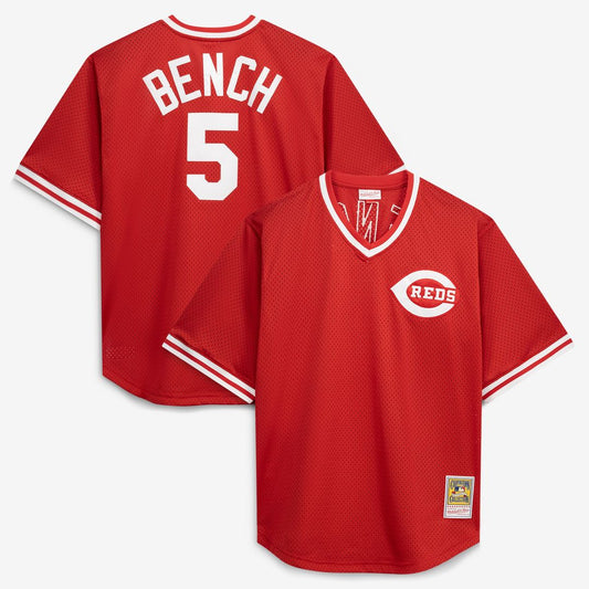 Johnny Bench Cincinnati Reds Mitchell & Ness Cooperstown Collection Big & Tall Mesh Batting Practice Jersey - Red