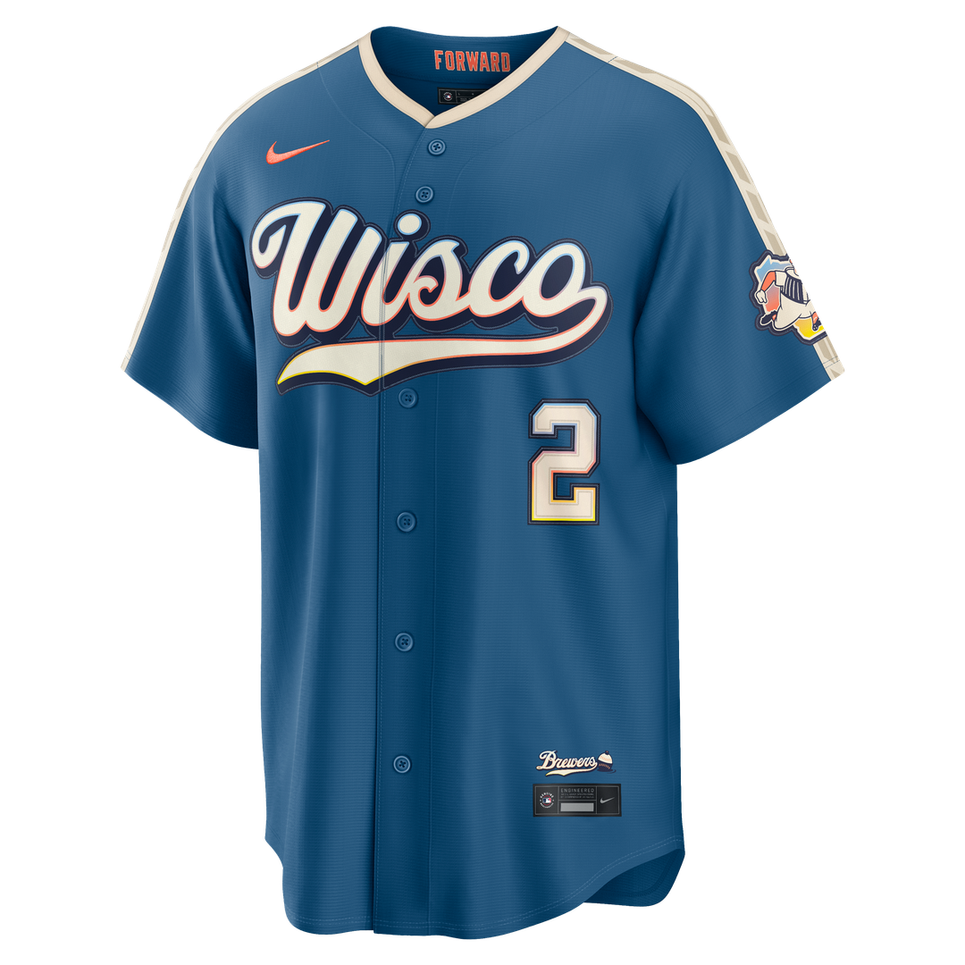 Brice Turang Milwaukee Brewers Nike 2026 City Connect Stadium Jersey - Mineral Blue