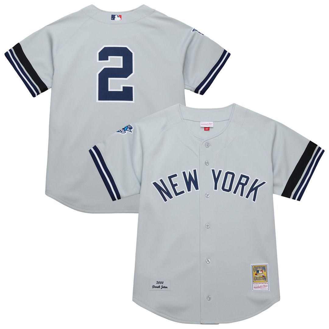Derek Jeter New York Yankees Mitchell & Ness Cooperstown Collection 2000 World Series Authentic Jersey - Gray