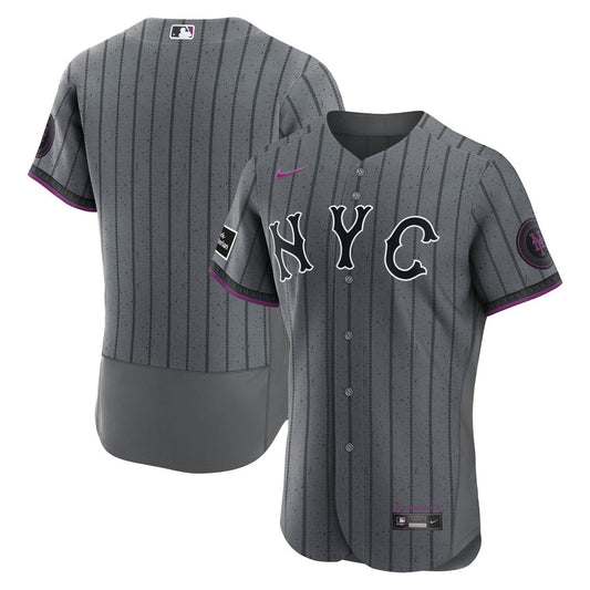 New York Mets Nike City Connect Authentic Sponsor Patch Jersey - Gray