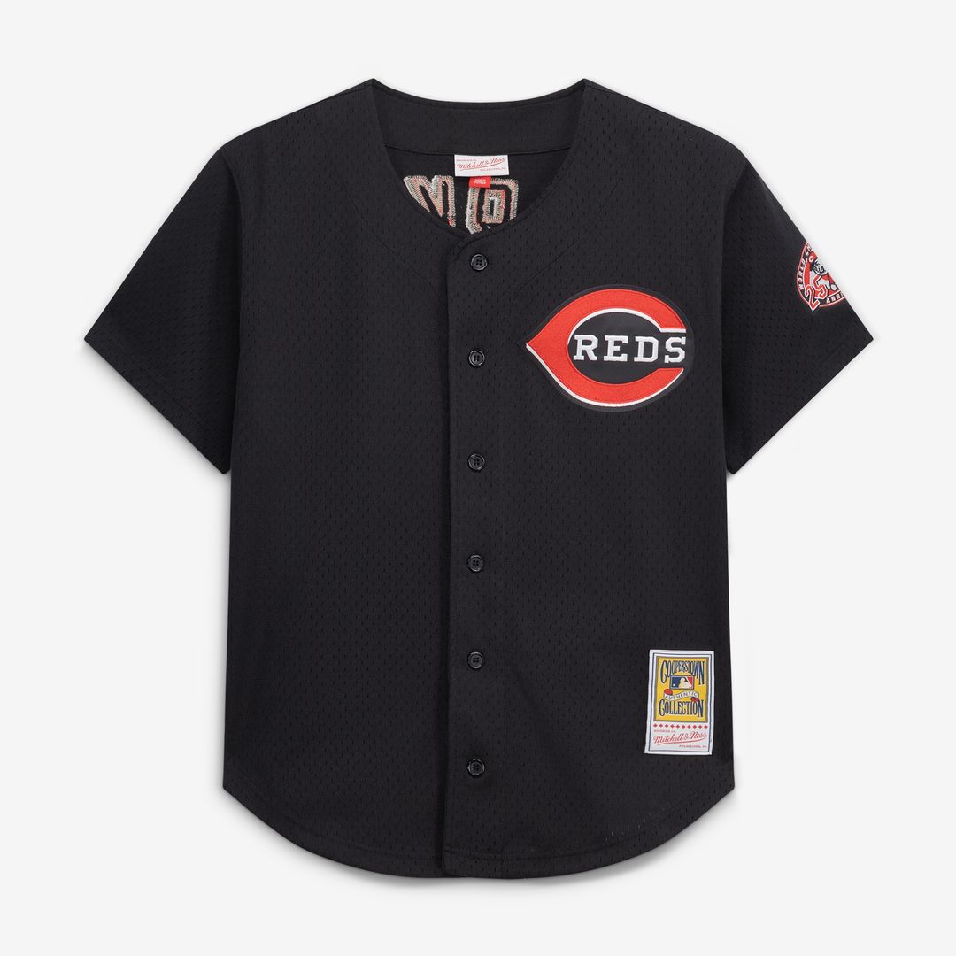 Barry Larkin Cincinnati Reds Mitchell & Ness Cooperstown Collection Mesh Batting Practice Button-Up Jersey - Black