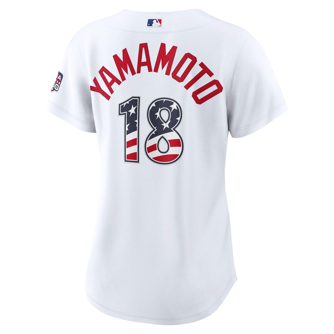 Yoshinobu Yamamoto Los Angeles Dodgers Nike Women's USA 250 Fourth of July Home Stadium Jersey - White