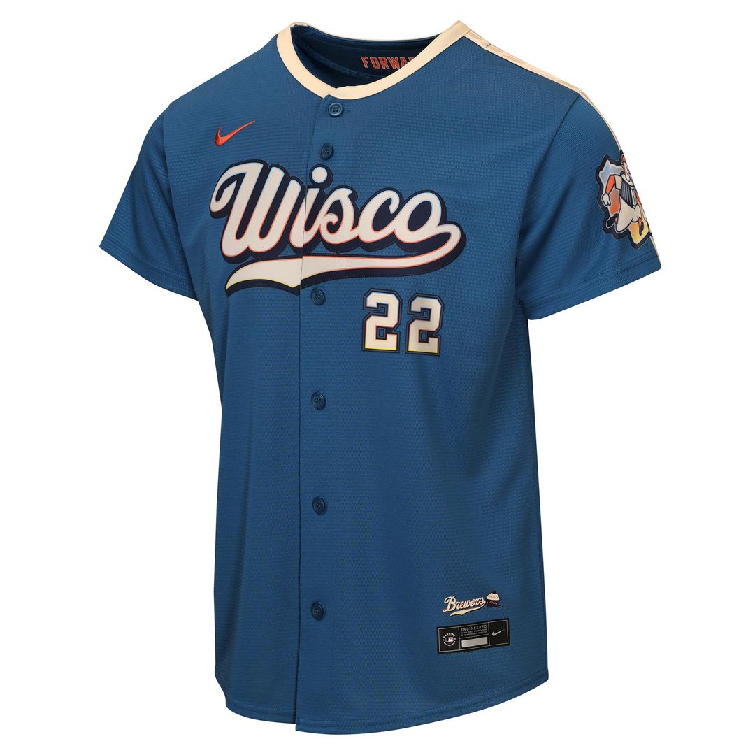 Christian Yelich Milwaukee Brewers Nike Youth 2026 City Connect Stadium Jersey - Mineral Blue