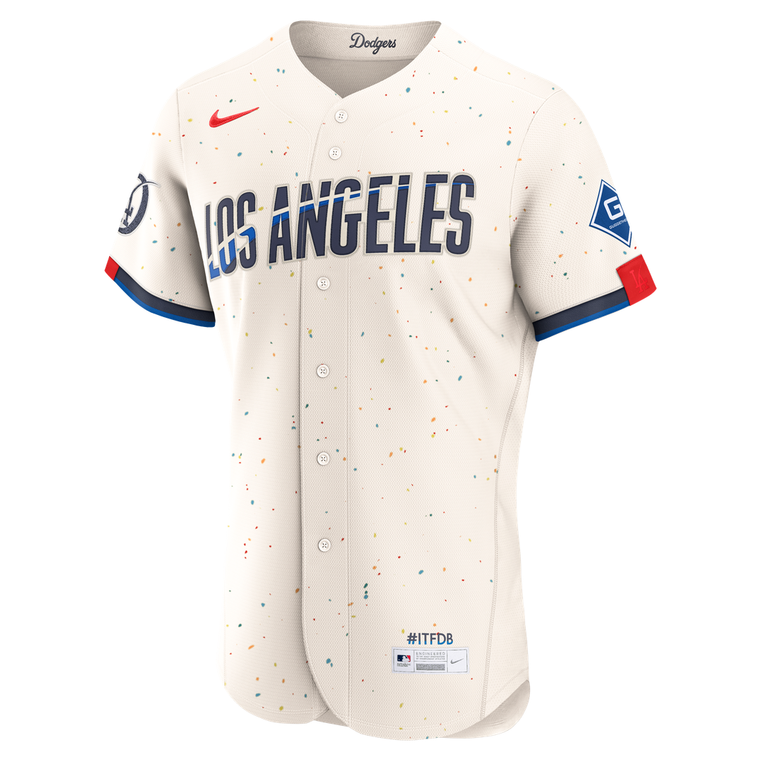 Los Angeles Dodgers Nike City Connect Authentic Sponsor Patch Jersey - Cream