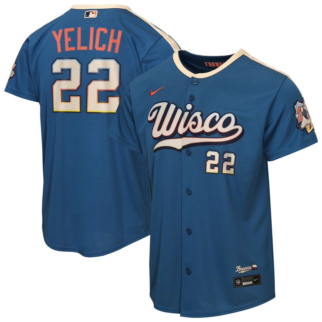 Christian Yelich Milwaukee Brewers Nike Youth 2026 City Connect Stadium Jersey - Mineral Blue