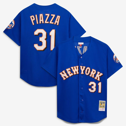Mike Piazza New York Mets Mitchell & Ness Cooperstown Collection Mesh Batting Practice Button-Up Jersey - Royal
