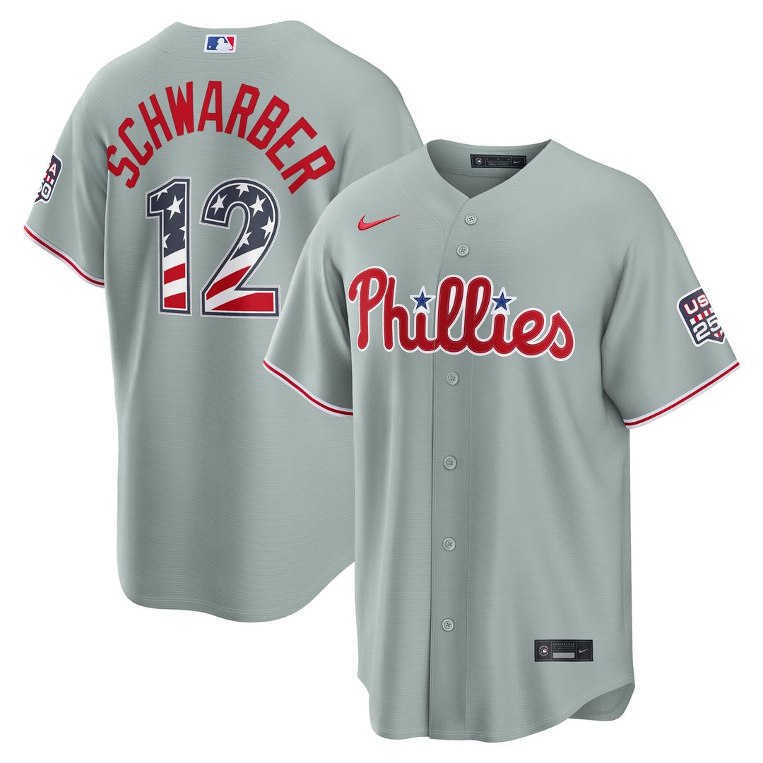 Kyle Schwarber Philadelphia Phillies Nike USA 250 Fourth of July Road Stadium Jersey - Gray