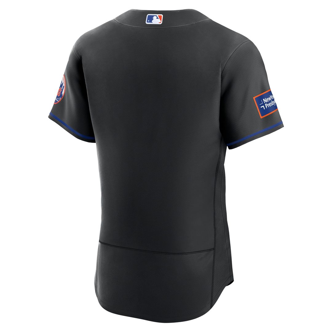 New York Mets Nike Alternate Authentic Sponsor Patch Jersey - Black