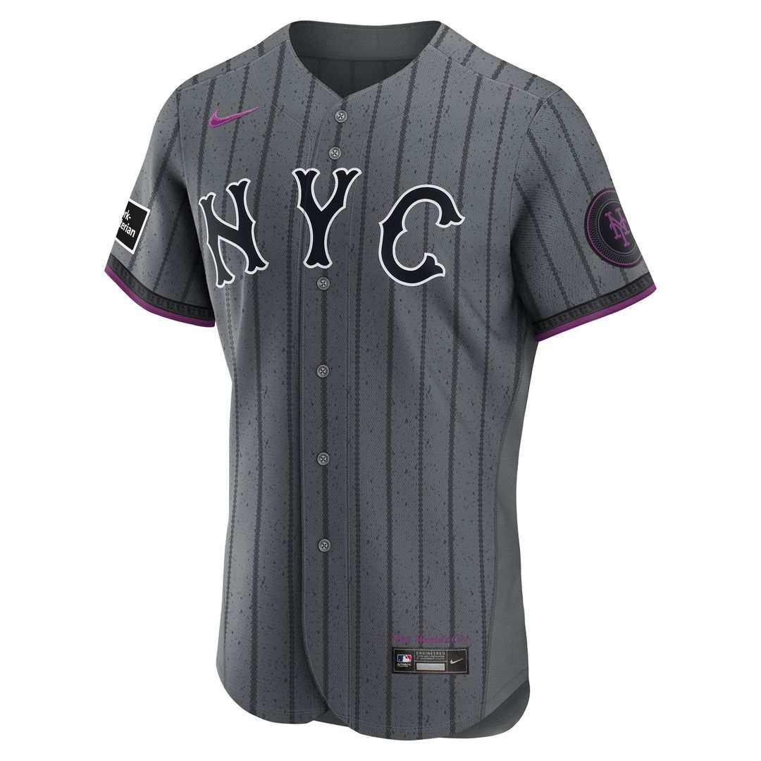 New York Mets Nike City Connect Authentic Sponsor Patch Jersey - Gray