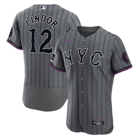 Francisco Lindor New York Mets Nike City Connect Authentic Sponsor Patch Jersey - Gray