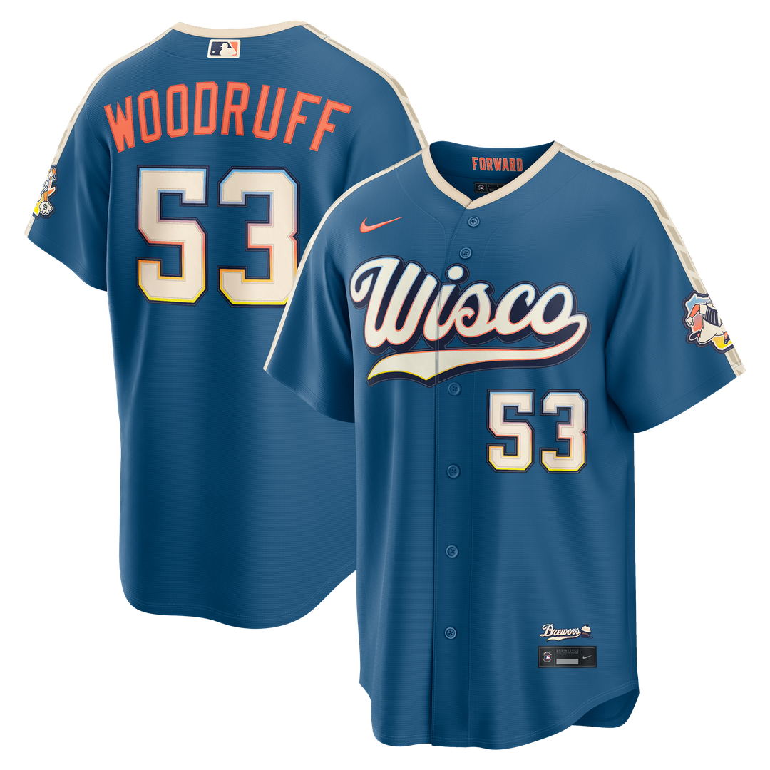 Brandon Woodruff Milwaukee Brewers Nike 2026 City Connect Stadium Jersey - Mineral Blue