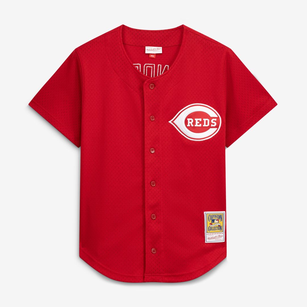 Deion Sanders Cincinnati Reds Mitchell & Ness Cooperstown Mesh Batting Practice Button-Up Jersey - Red