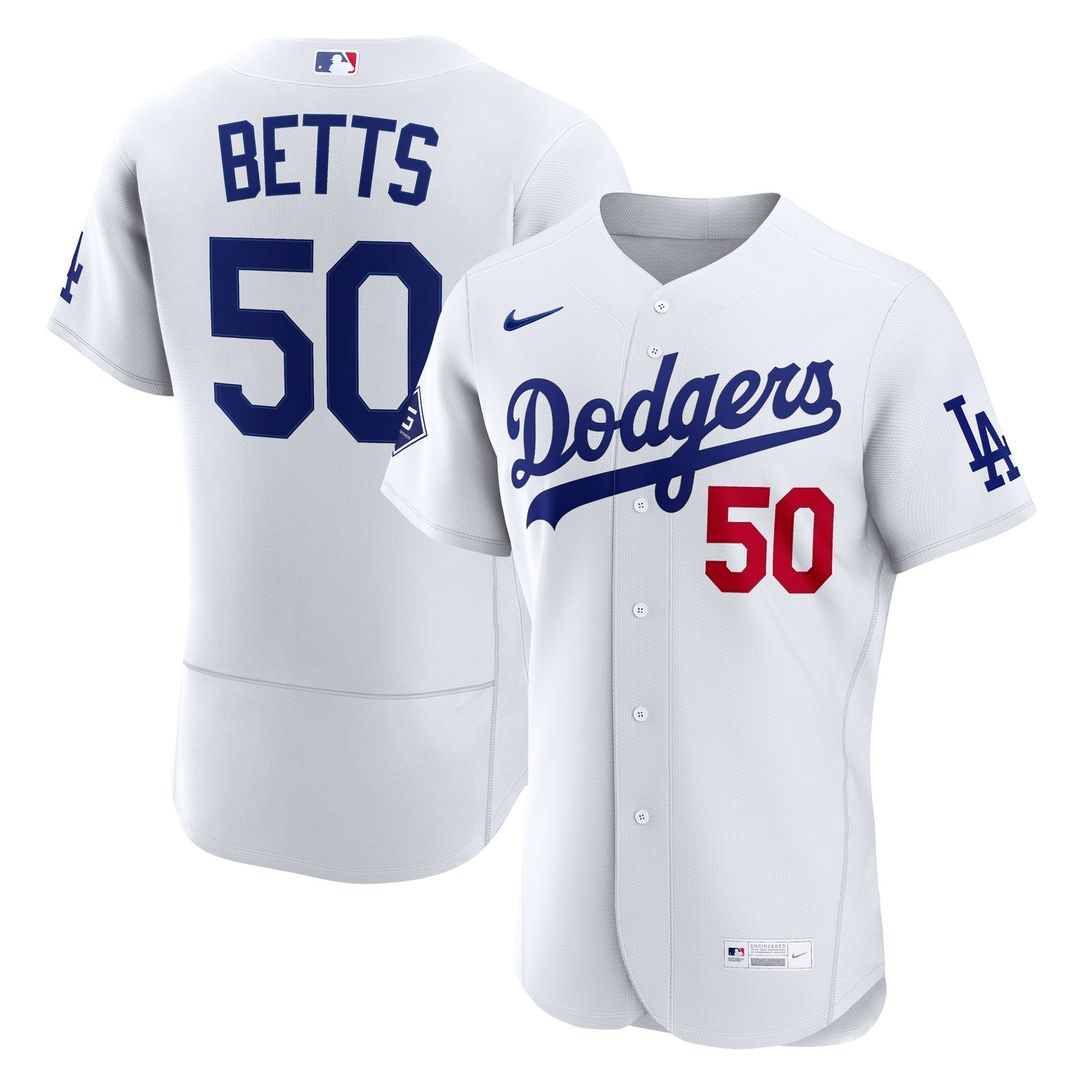 Mookie Betts Los Angeles Dodgers Nike Home Authentic Sponsor Patch Jersey - White