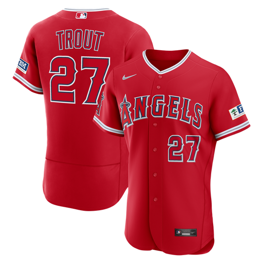 Mike Trout Los Angeles Angels Nike Alternate Authentic Sponsor Patch Jersey - Red